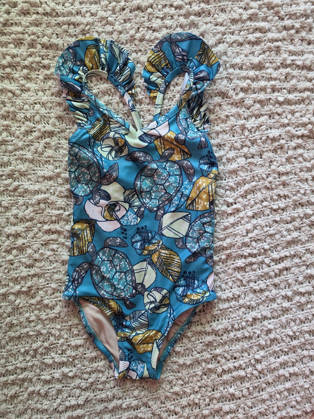 Tea Collection Turquoise Floral Turtle One-Piece Swimsuit